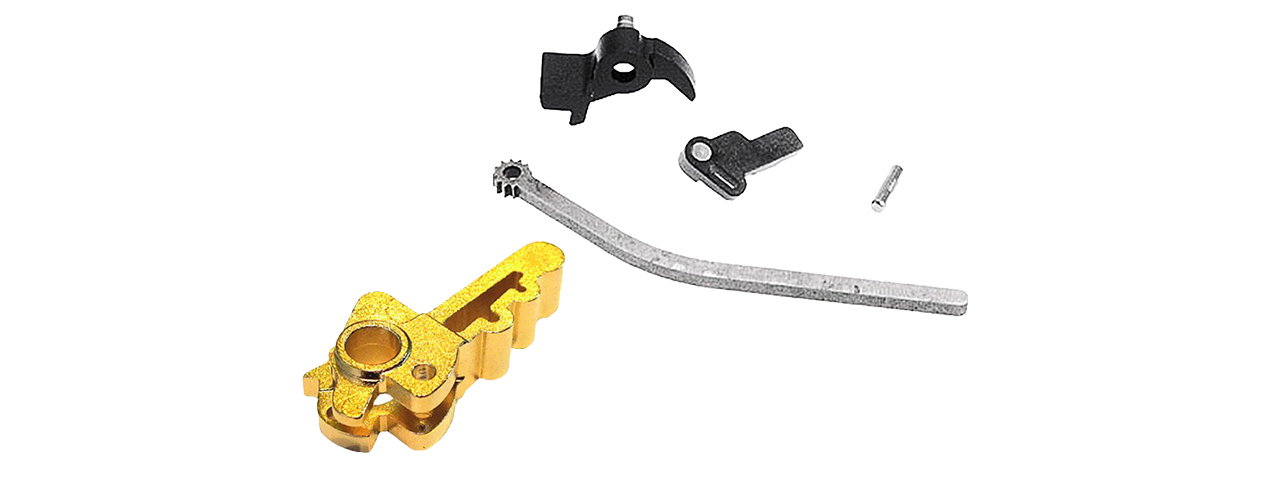 AIRSOFT MASTERPIECE CNC STEEL HAMMER & SEAR SET FOR MARUI HI-CAPA INFINITY QB (GOLD) - Click Image to Close