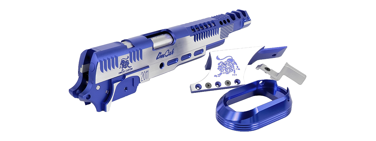 AIRSOFT MASTERPIECE LIMCAT STEELCAT OPEN SLIDE KIT SET FOR HI-CAPA (BLUE) - Click Image to Close