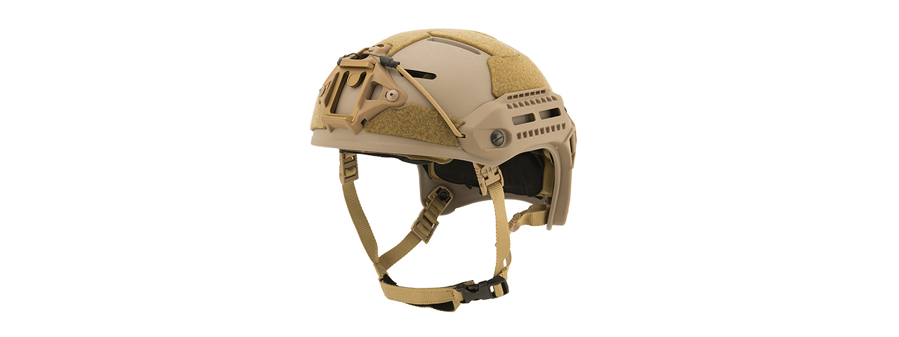 Lancer Tactical MT Helmet w / Side Rails and Shroud (TAN) - Click Image to Close