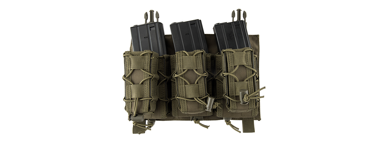 LANCER TACTICAL ADAPTIVE HOOK AND LOOP TRIPLE M4/PISTOL MAG POUCH (OD GREEN) - Click Image to Close