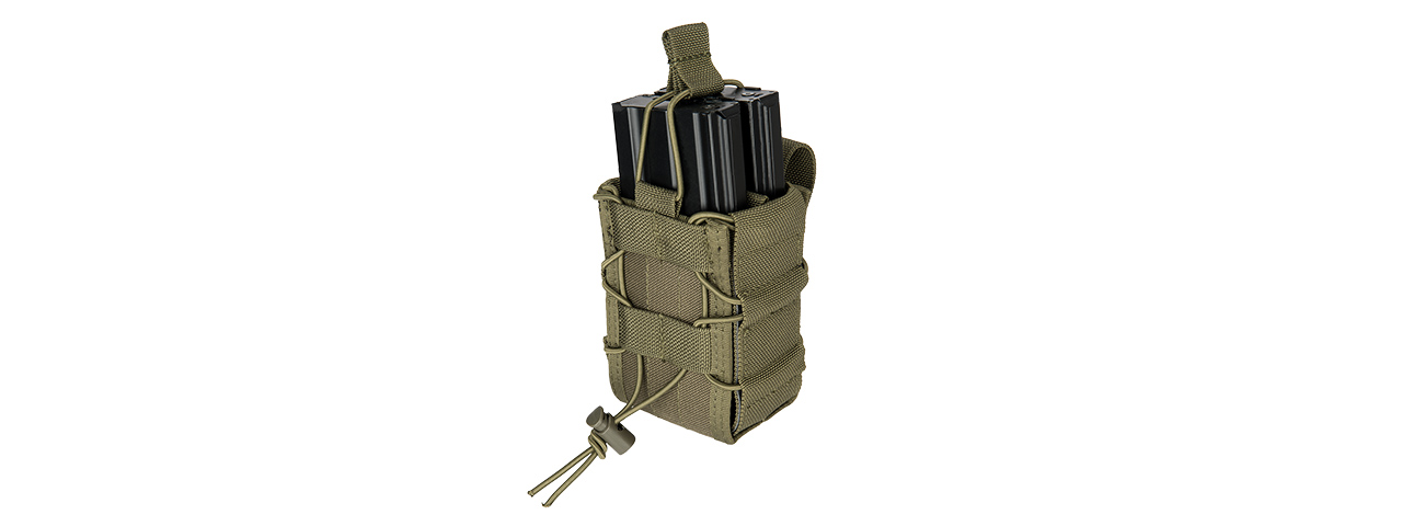 LANCER TACTICAL 1000D NYLON MOLLE BUNGEE DOUBLE MAG POUCH (OD GREEN) - Click Image to Close