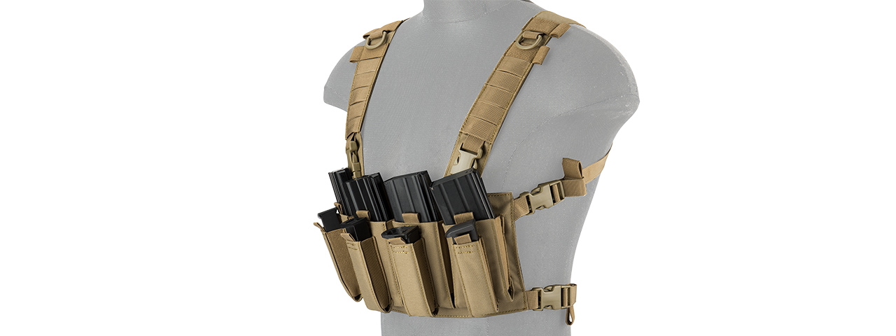 LANCER TACTICAL 1000D NYLON QUAD M4 AND PISTOL MAG CHEST RIG (TAN) - Click Image to Close