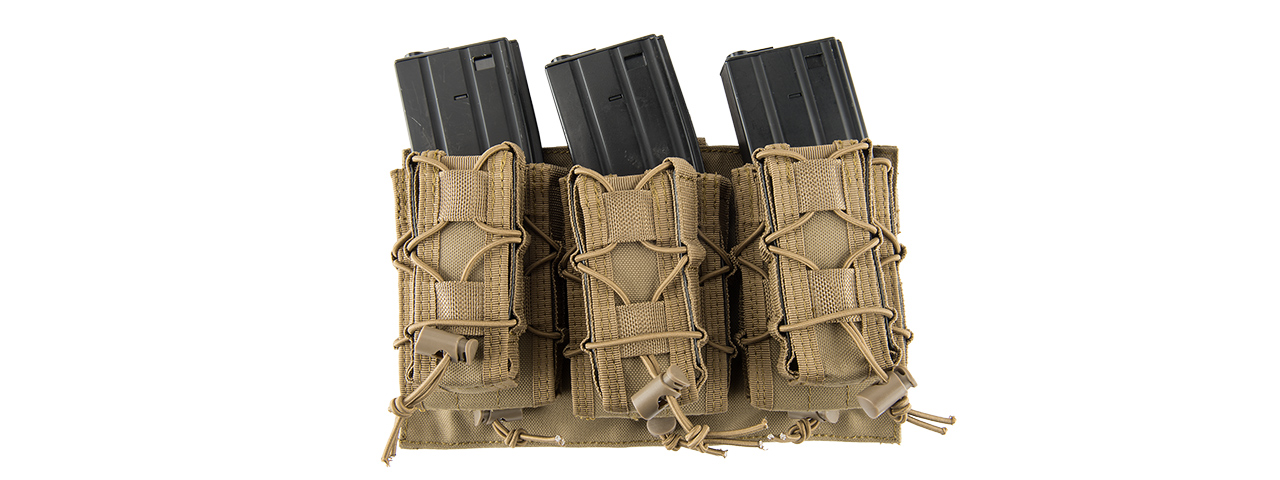 LANCER TACTICAL 1000D NYLON MOLLE 2-IN-1 TRIPLE M4/PISTOL MAG POUCH (TAN) - Click Image to Close