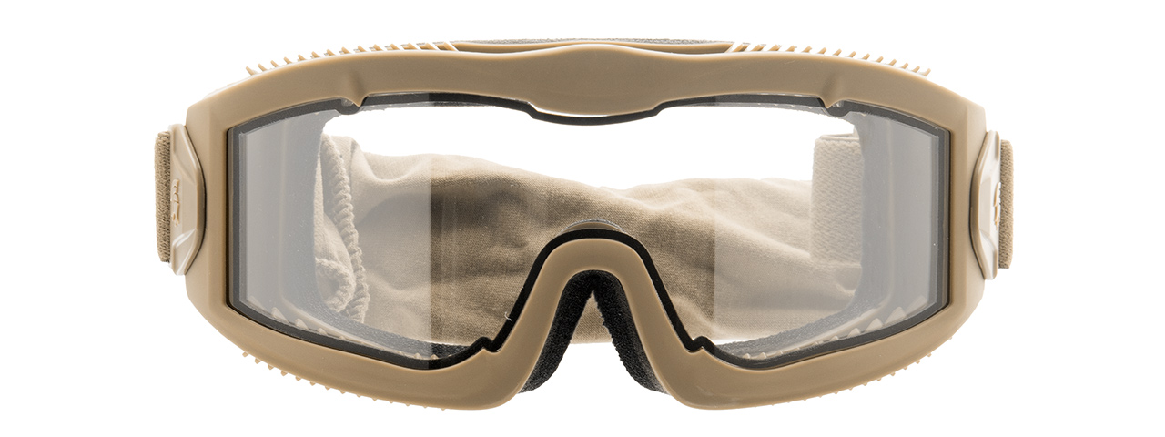 LANCER TACTICAL AERO PROTECTIVE TAN AIRSOFT GOGGLES (CLEAR LENS) - Click Image to Close