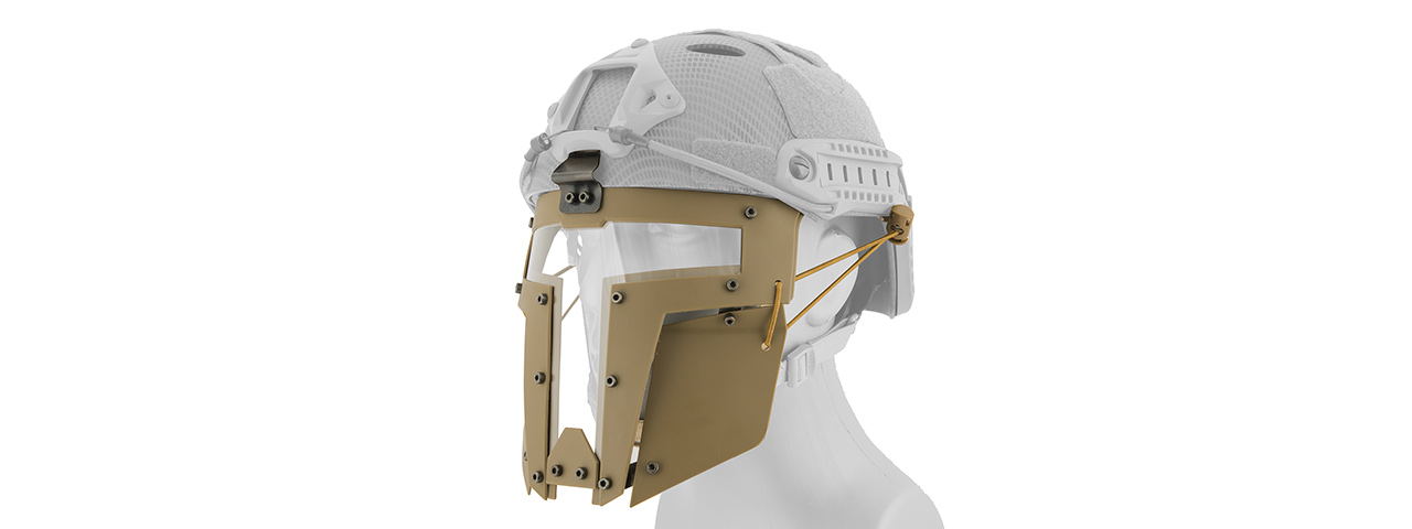 T-shaped Windowed Attachment Face Mask For Bump Helmets (TAN) - Click Image to Close