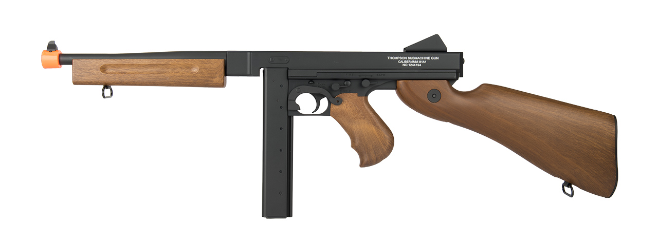 CYBERGUN FULL METAL GEARBOX THOMPSON M1A1 AIRSOFT AEG RIFLE (FAUX WOOD) - Click Image to Close