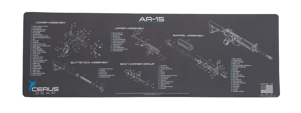 CERUS GEAR SCHEMATICS FOR AR-15 RIFLE PROMAT GUN MAT (GRAY) - Click Image to Close