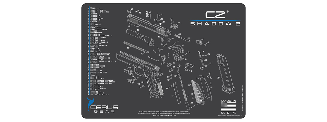 CERUS GEAR SCHEMATICS FOR CZ SHADOW 2 PROMAT PISTOL MAT (GRAY) - Click Image to Close