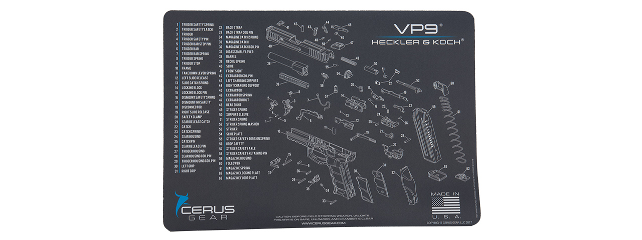 CERUS GEAR SCHEMATICS FOR H&K VP9 PROMAT PISTOL MAT (GRAY) - Click Image to Close