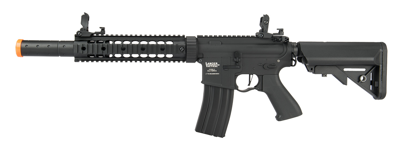 Lancer Tactical Low FPS Proline Gen 2 10" M4 Carbine Airsoft AEG Rifle with Mock Suppressor (Color: Black) - Click Image to Close