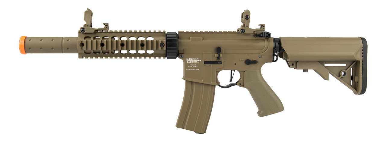 Lancer Tactical Low FPS Proline Gen 2 7" M4 Carbine Airsoft AEG Rifle with Mock Suppressor (Color: Tan) - Click Image to Close