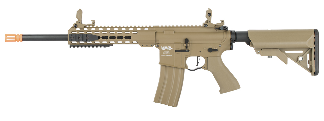 Lancer Tactical Low FPS Proline 10" Keymod M4 Carbine Airsoft AEG Rifle (Color: Tan) - Click Image to Close