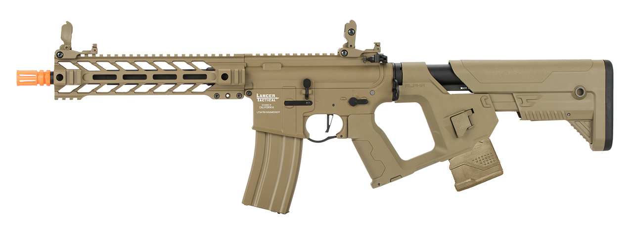 Lancer Tactical Proline Enforcer Battle Hawk 10" M4 Airsoft Rifle w/ Alpha Stock (Color: Tan) - Click Image to Close