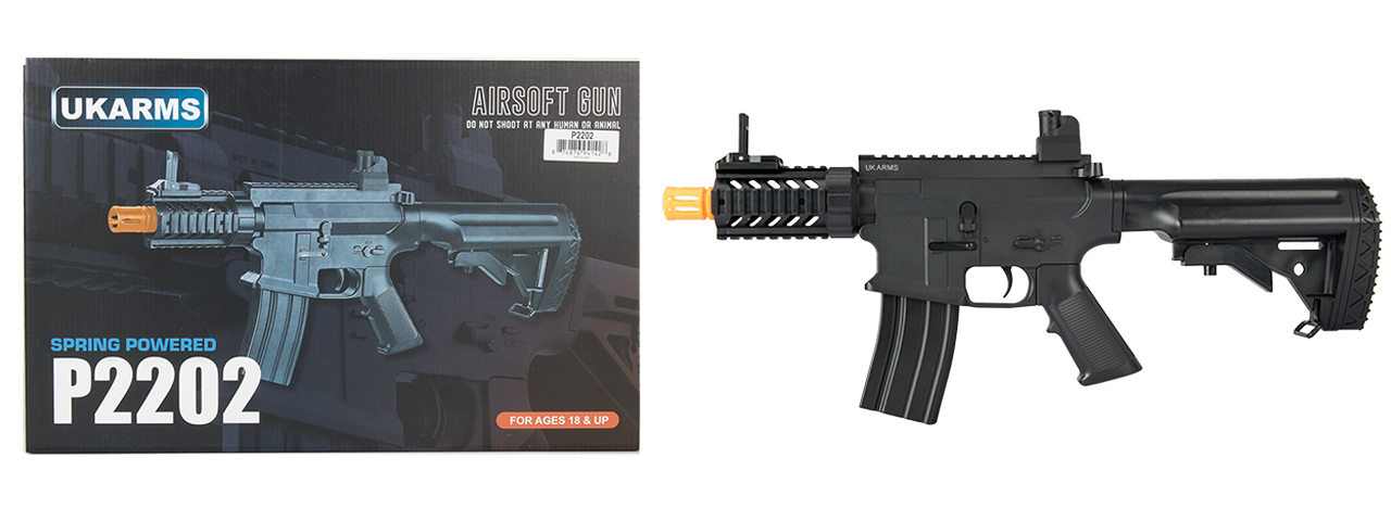 UK ARMS P2202 CQB 3.5" QUAD RIS M4 SPRING RIFLE (BLACK) - Click Image to Close