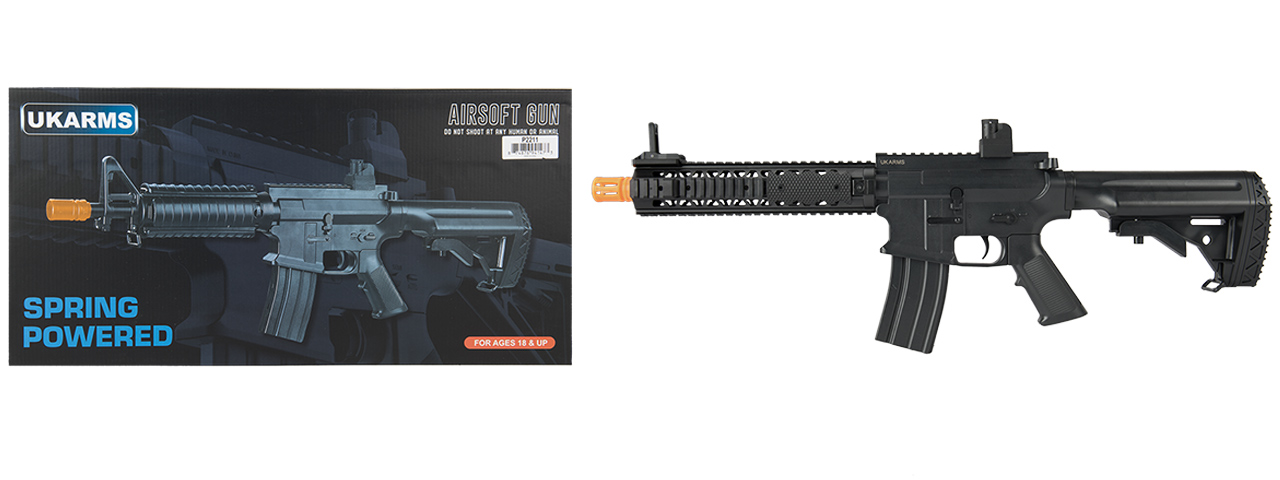 UK ARMS P2211 QUAD RIS M4 SPRING RIFLE W/ GRIP COVERS (BLACK) - Click Image to Close