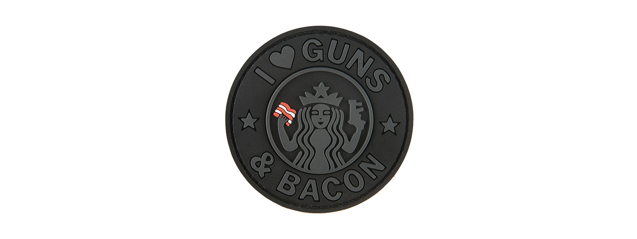 G-FORCE I LOVE GUNS AND BACON PVC MORALE PATCH (BLACK) - Click Image to Close
