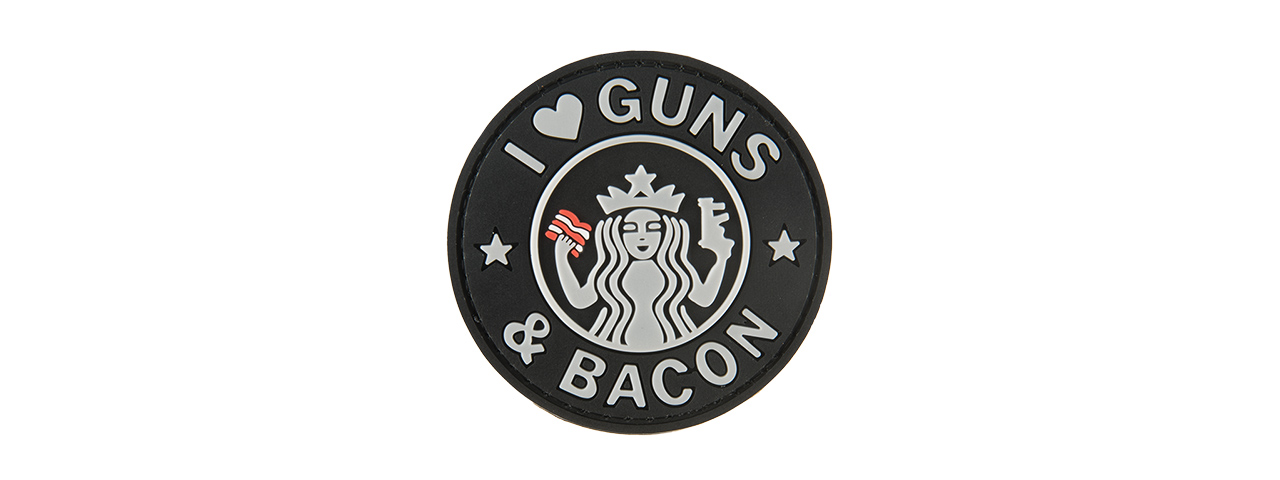 G-FORCE I LOVE GUNS AND BACON PVC MORALE PATCH (BLACK / WHITE) - Click Image to Close