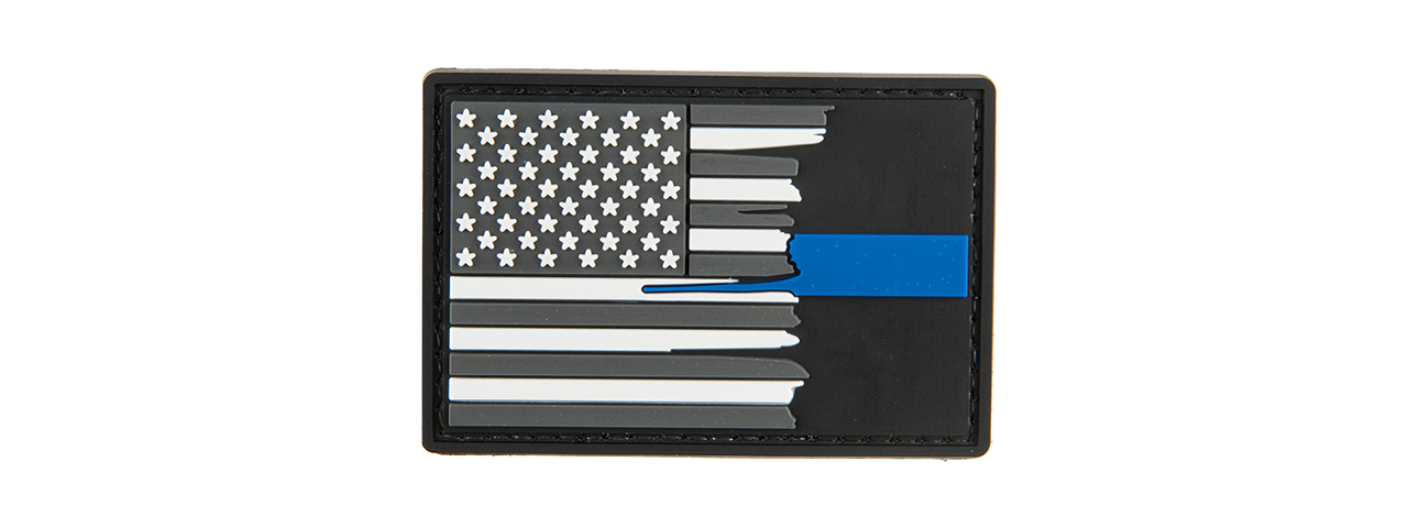 G-FORCE SUBDUED TATTERED US FLAG THIN BLUE LINE PVC MORALE PATCH - Click Image to Close