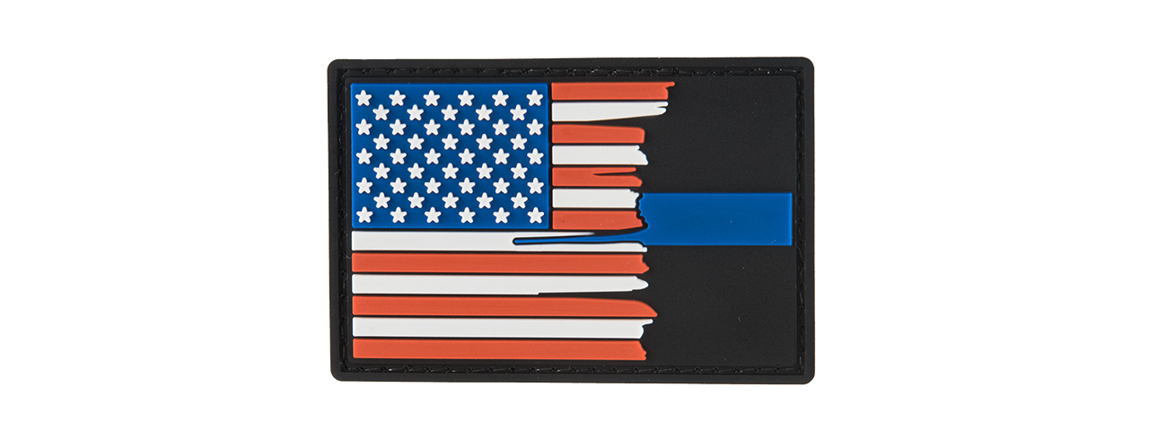 G-FORCE SUBDUED TATTERED US FLAG THIN BLUE LINE PVC MORALE PATCH - Click Image to Close