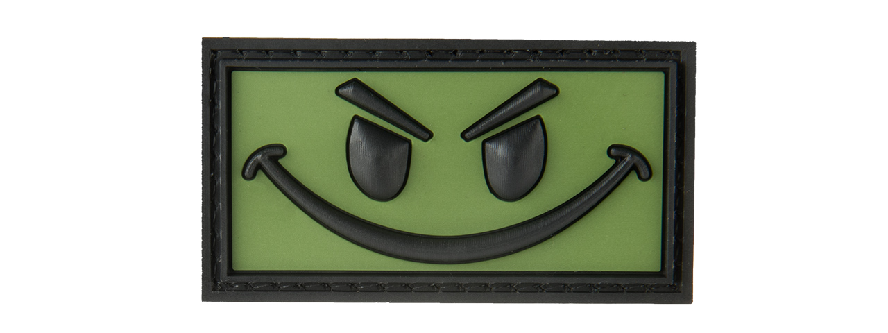 BIG EVIL SMILEY PVC MORALE PATCH (OD GREEN) - Click Image to Close