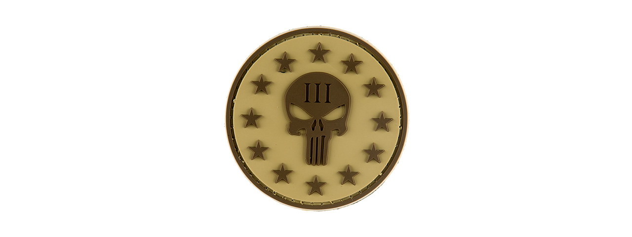 G-FORCE PUNISHER THREE PERCENTER ROUND PVC MORALE PATCH (TAN) - Click Image to Close