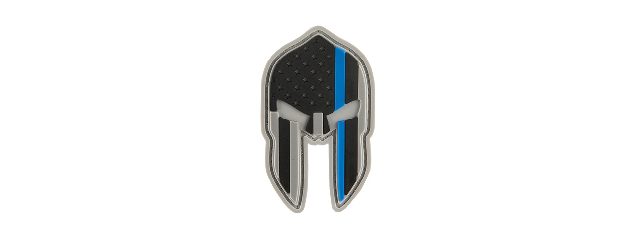 G-FORCE SPARTAN HELMET BLUE LIVES MATTER EDITION PVC PATCH (BLACK / BLUE) - Click Image to Close