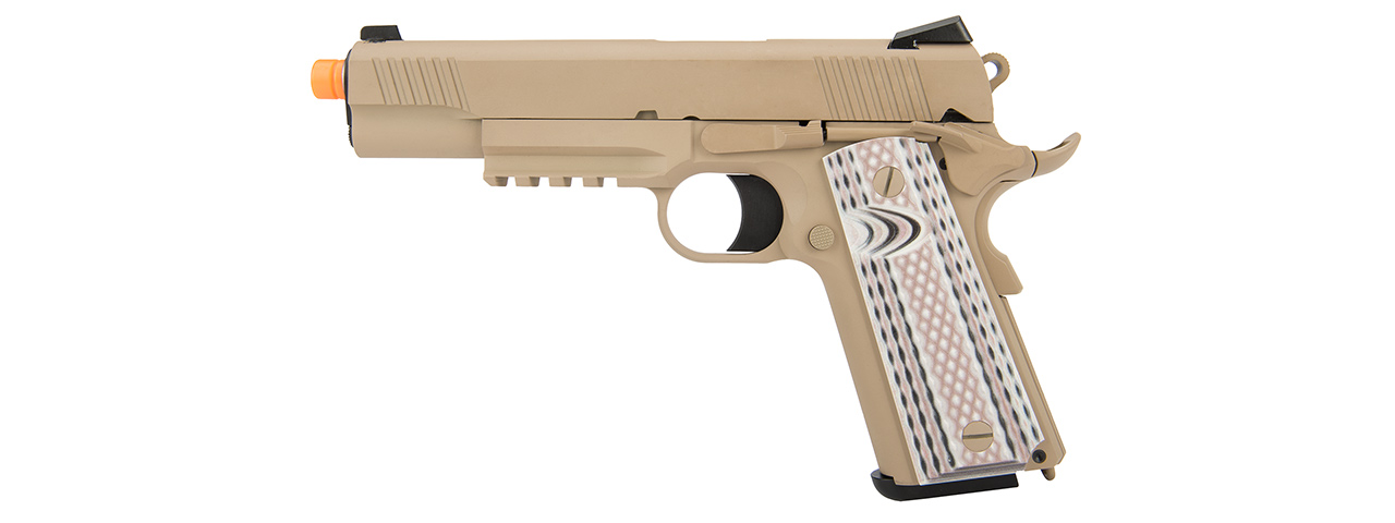 WE Tech Full Metal 1911 M45A1 Gas Blowback Airsoft Pistol (TAN) - Click Image to Close