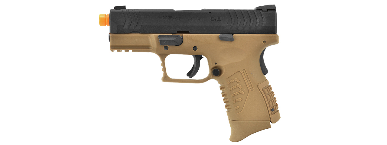 WE-Tech DM 3.8 Compact Gas Blowback Airsoft Pistol w/ 2X Mags (TAN) - Click Image to Close