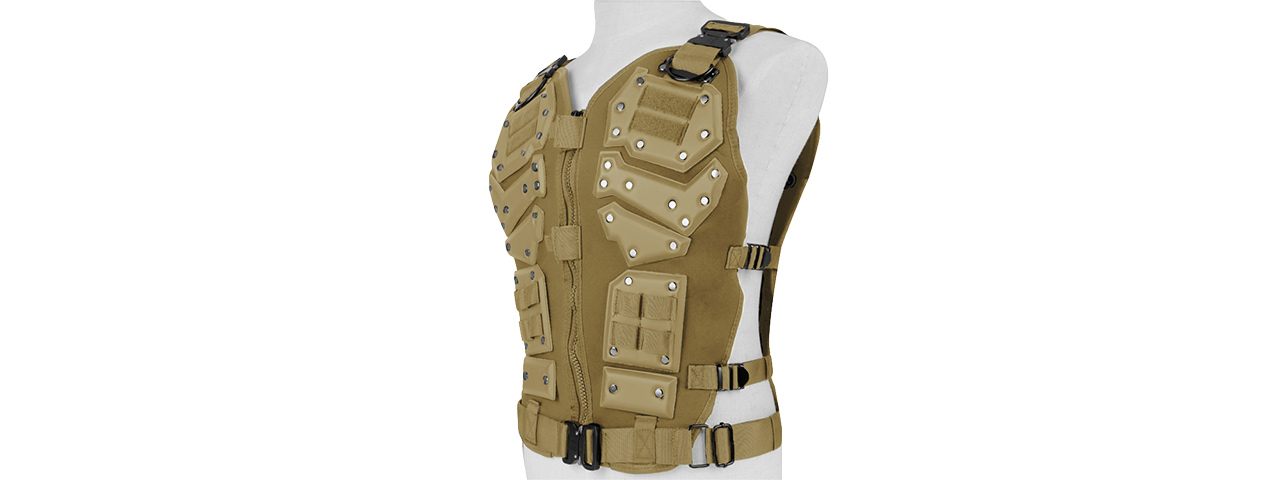Tactical Airsoft Vest Body Armory w/ Padded Chest Protector (TAN) - Click Image to Close