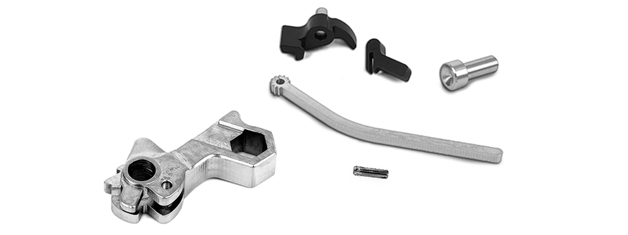 Airsoft Masterpiece CNC Steel Hammer & Sear Set for Marui Hi-Capa [S Style Hex] (SILVER) - Click Image to Close