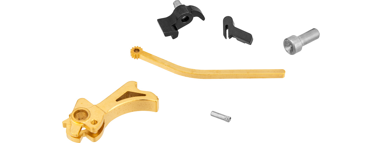 Airsoft Masterpiece CNC Steel Hammer & Sear Set for Hi-Capa [S Style Spur] (GOLD) - Click Image to Close