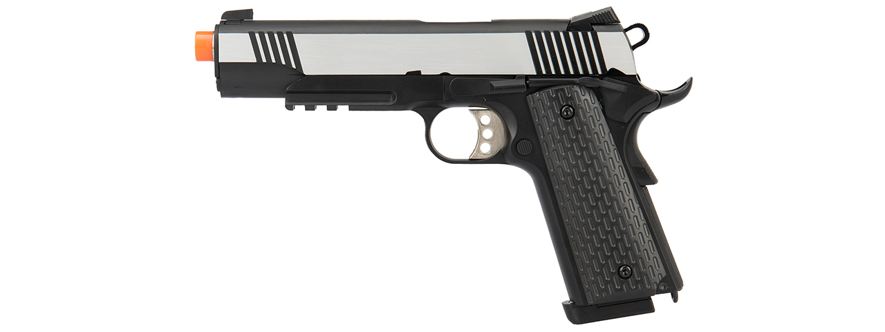 Army Armament Full Metal R28 1911 Desert Warrior GBB Airsoft Pistol (BLACK / SILVER) - Click Image to Close