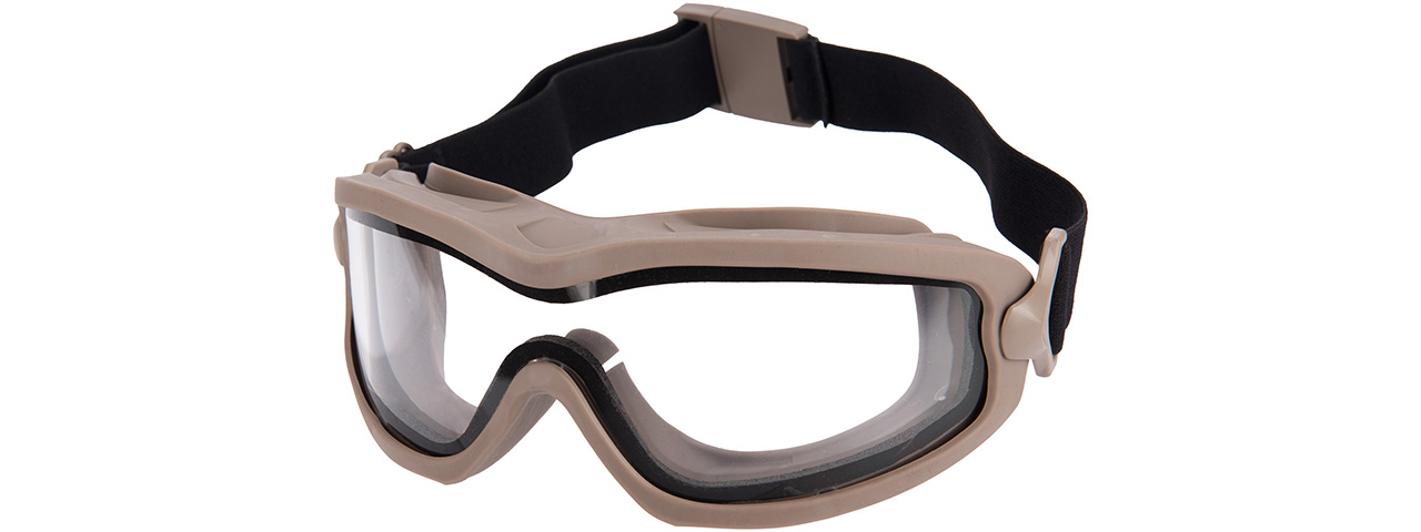 Lancer Tactical Double Layer Airsoft Goggles [Clear Lens] (TAN) - Click Image to Close