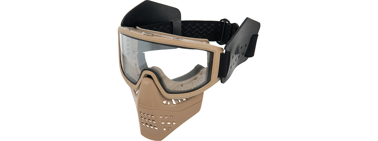 Lancer Tactical Ventilated Airsoft Full Face Mask [Clear Lens] (TAN) - Click Image to Close