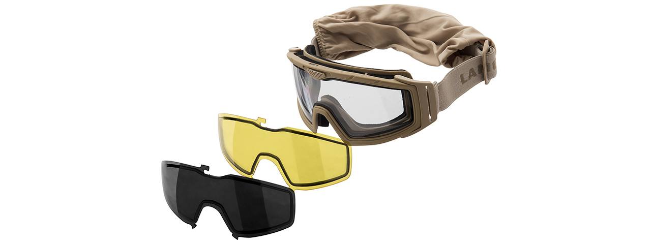 Lancer Tactical Rage Protective Tan Airsoft Goggles (SMOKE/YELLOW/CLEAR LENS) - Click Image to Close