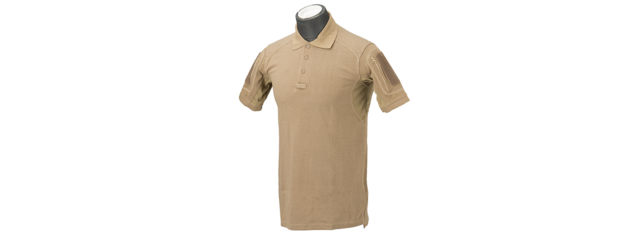 Lancer Tactical Polyester Fabric Polo Shirt [2X-Large] (TAN) - Click Image to Close