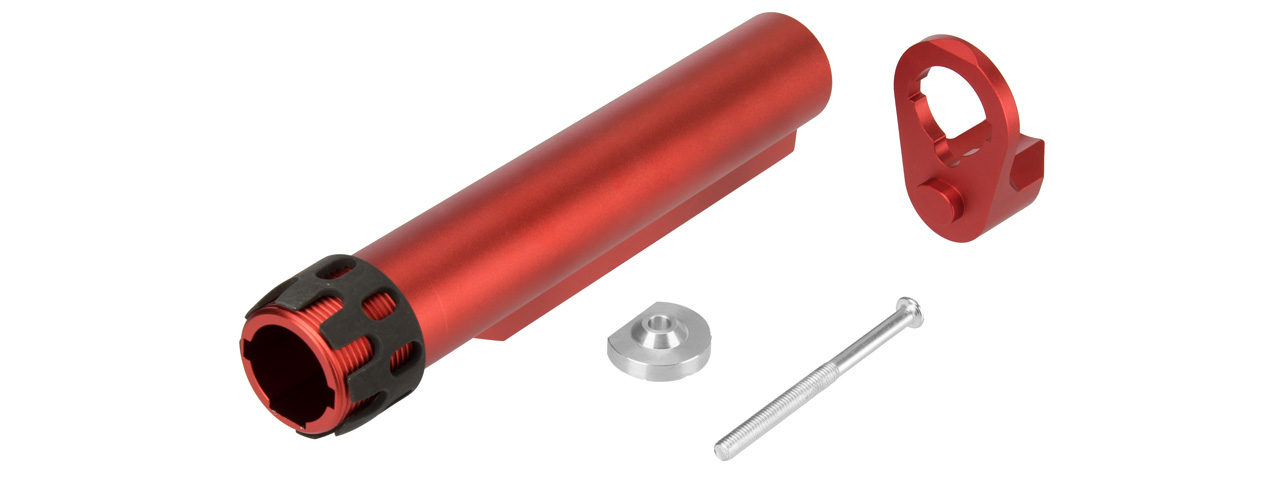 Lancer Tactical Buffer Tube, Extended End Plate, and Enhanced Castle Nut (RED) - Click Image to Close