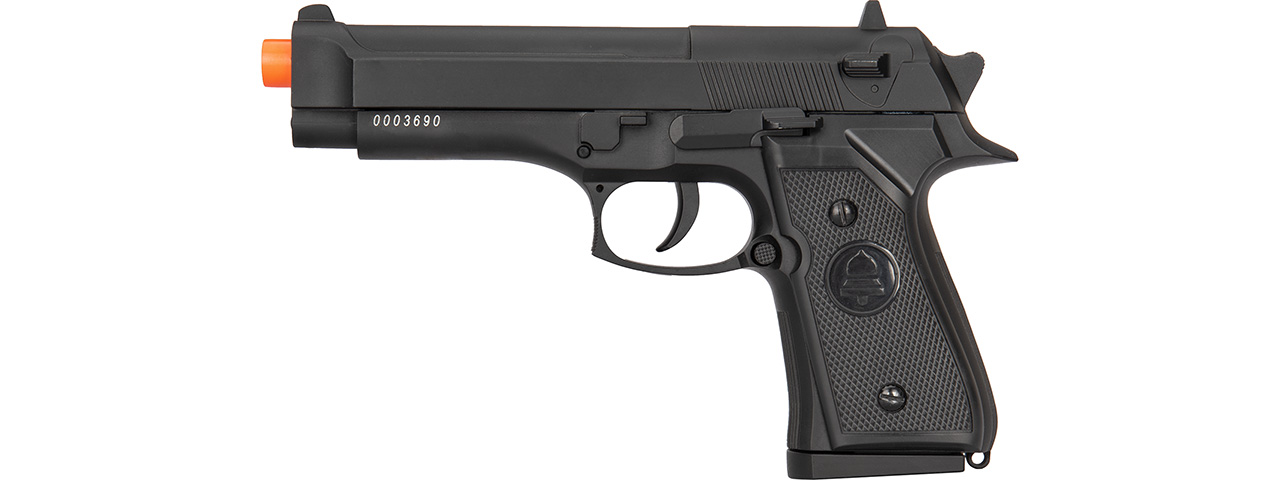 Double Bell M9 Metal Body Airsoft Spring Pistol (Black) - Click Image to Close