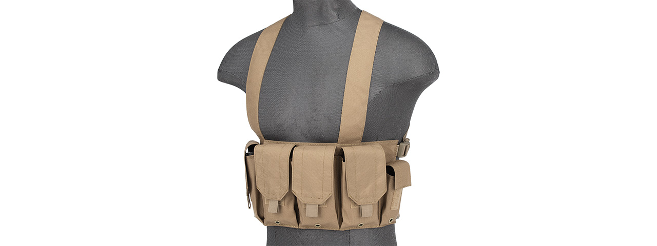 Rugged Tactical Chest Rig w/ 6X Magazine Pouches [1000D] (TAN) - Click Image to Close
