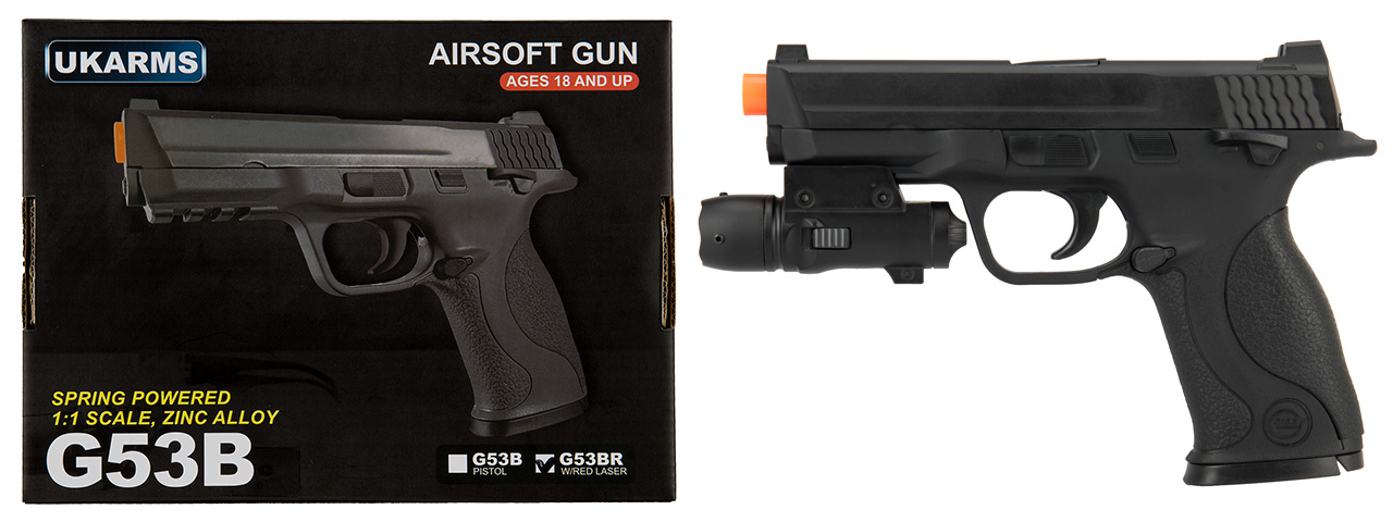 UK ARMS G53 Airsoft Spring Pistol w/ Laser (BLACK) - Click Image to Close