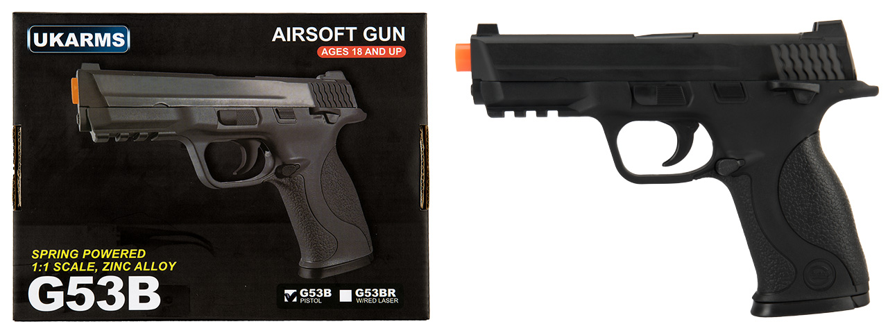 UK ARMS G53 Airsoft Spring Pistol (BLACK) - Click Image to Close