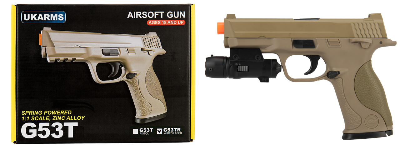 UK ARMS G53 Airsoft Spring Pistol w/ Laser (TAN) - Click Image to Close