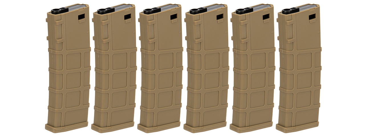 Lonex 200rd Mid Capacity M4/M16 Polymer Airsoft Magazine [6 Pack] (TAN) - Click Image to Close
