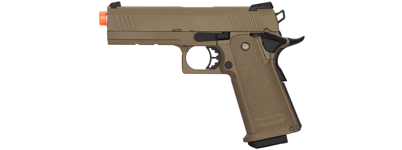 Golden Eagle IMF 3303 OPS-M.RP Tactical HiCapa Semi-Auto GBB Metal Pistol, DE - Click Image to Close