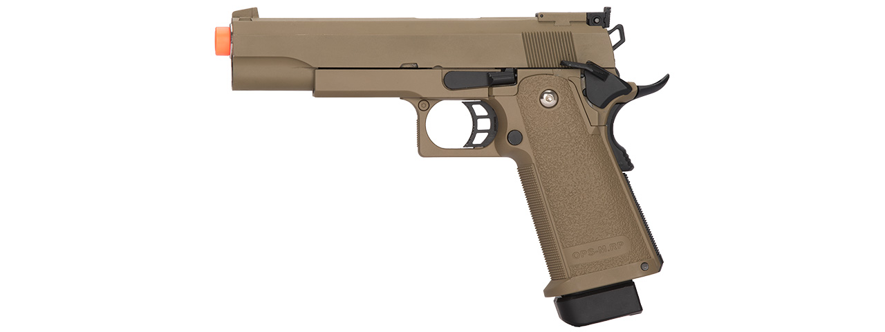 Golden Eagle IMF 3304 OPS-M.RP 1911A1 Single Stack Semi-Auto GBB Metal Pistol, DE - Click Image to Close