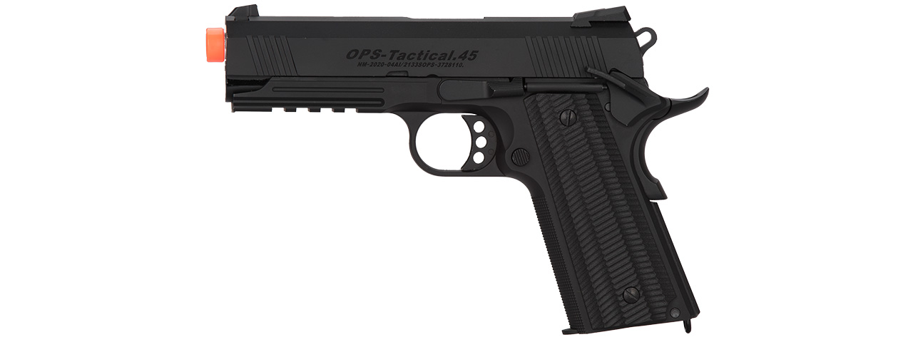 Golden Eagle IMF 3323 OTS Tactical .45 HiCapa Semi-Auto GBB Metal Pistol, BK - Click Image to Close