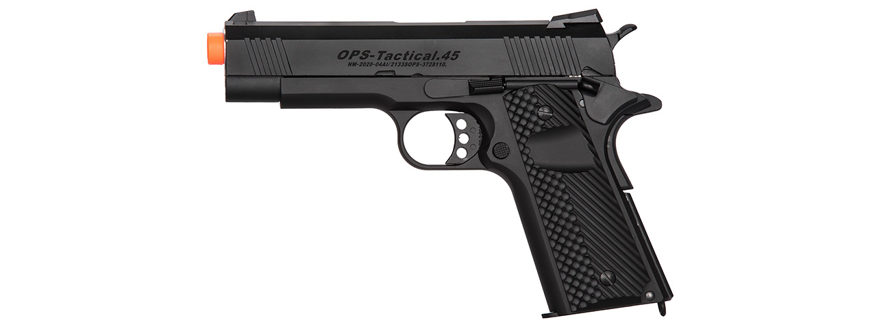 Golden Eagle IMF 3330 OTS Tactical .45 HiCapa Semi-Auto GBB Metal Pistol, BK - Click Image to Close