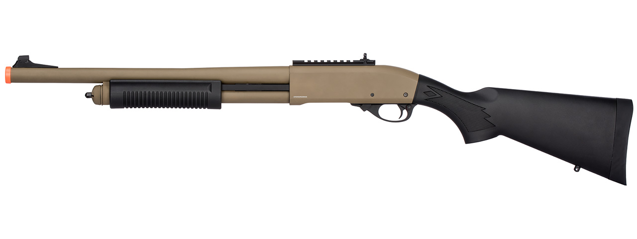 Golden Eagle M870 3/6-Shot Pump Action Gas Airsoft Shotgun (TAN) - Click Image to Close