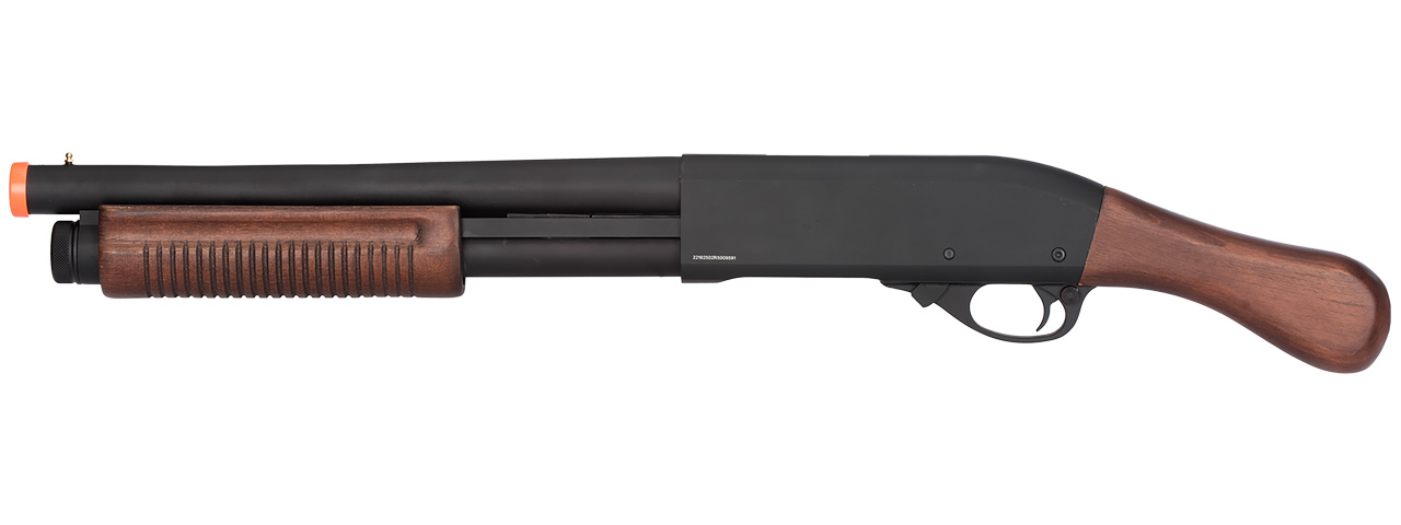 Golden Eagle M870 3/6-Shot Pump Action Gas Airsoft Shotgun [Sawed-Off] (WOOD) - Click Image to Close