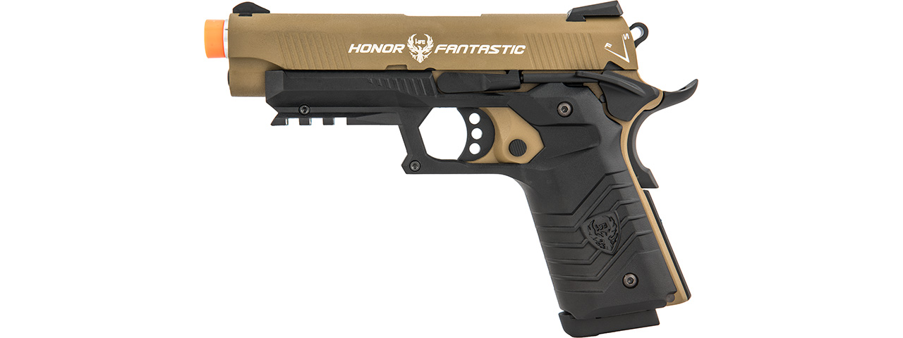 HFC Honor Fantastic 1911 Gas Blowback Pistol (TAN / BLACK) - Click Image to Close